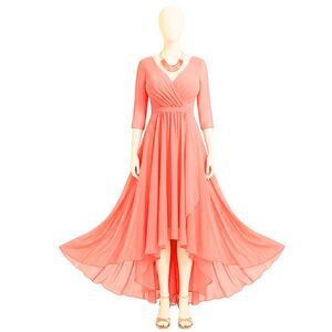 NWT JJ's House Coral High-Low Chiffon Dress 18 20 1X 2X | 41" Bust/Waist Formal